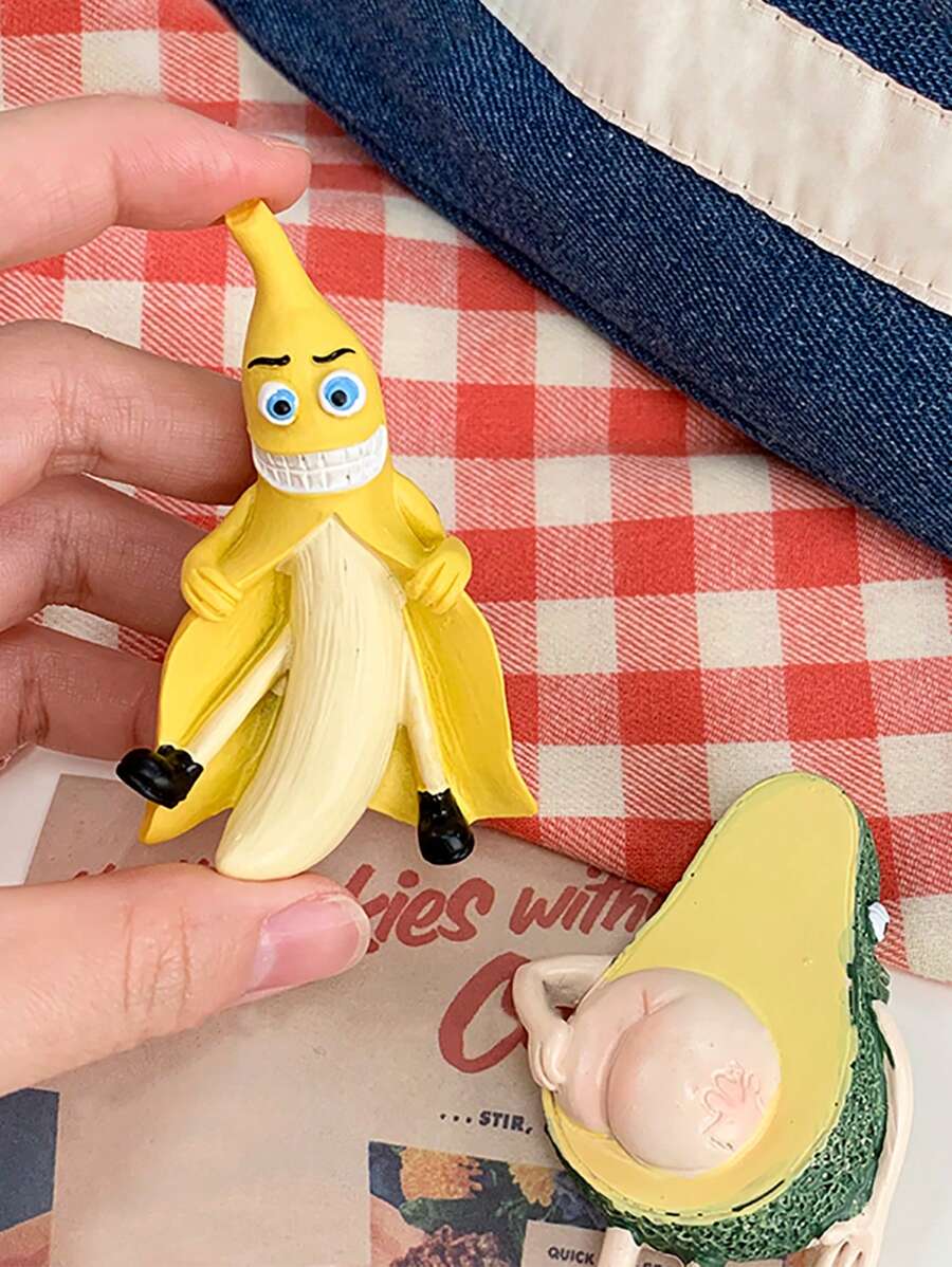 1pc Fruit Decorative Funny Magnets, Banana & Avocado Home Decor Refrigerator Magnets, Creative Cartoon Banana Avocado Magnets For Blackboard, Memo Board