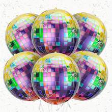 6pcs 22 Inch Colorful/Gold/Silver Disco Ball Balloons, 22 Inch 4D Round Foil Balloons For Birthday, Wedding, Graduation, Disco Dance Theme Party Decorations 70s 80s 90s