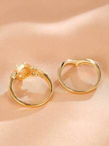 2pcs Women's Elegant High-End Zirconia Ring Set, Fashion Jewelry Gift