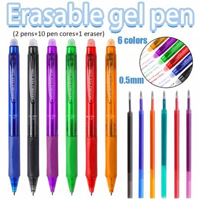 13 قطعة/مجموعة أقلام جل قابلة للمسح بخاصية الإمحاء عالية الجودة 6 ألوان بسعة كبيرة، بخط 0.5 ملم، قابلة للملئ، تزيل الأخطاء، مناسبة لأدوات الكتابة في المكاتب والمدارس (2 أقلام + 10 حبر إضافي + 1 مطاطة)