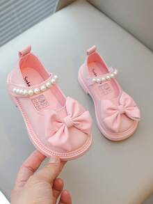 1双儿童休闲平底鞋女童公主鞋蝴蝶宝宝皮鞋舒适轻便易穿防滑耐磨 - 粉色 - 查看 2