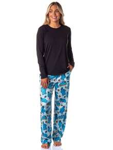 Women's Cookie Monster Tossed Print Sleep Pajama Pants - Màu xanh lam - Xem 2