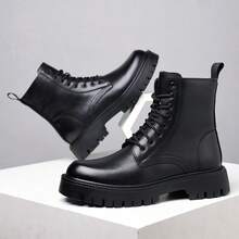 Men's Solid Color Casual Versatile Comfortable Boots High-Top Leather Boots - Black - View 2