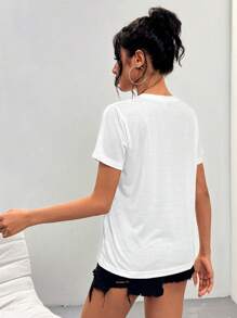 Damen lässiges Lässig Kurzarm einfaches T-Shirt mit Buchstaben- und USA-Flaggen-Muster-Druck - geeignet für den Sommer