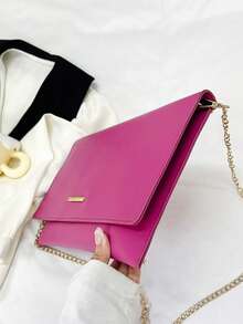New Fashion Minimalist Plain Color Vintage Envelope Design Handbag For Women - Hot Pink - View 10