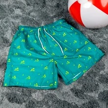 Traje de baño para hombre estilo surfista con bolsillos y estampado divertidos, Shorts de natación con cintura ajustable, Shorts de playa para juvenil deal para playa y alberca, Moda verano, varias tallas - Azul menta - Ver 2