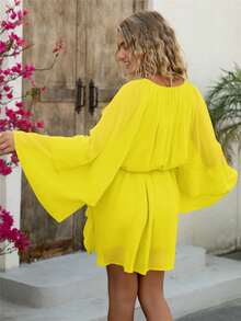 Women's Elegant Chiffon Casual/Holiday Multilayer Ruffle Hem Loose Dress, Boho/Bohemian Style, Suitable For Spring/Summer - Yellow - View 4