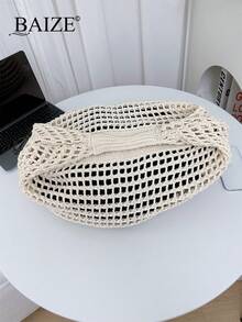 ENBEI Hollow Out Large Capacity Hand-Knitted Shopping Bag, Perfectly Matching With Vacation Outfits Women Handbag, Hollow Tote Bag, Shoulder Bag, Beach Wallet, Perfect For Summer, Vacation And Daily Use, Travel Essentials, Mother's Day Gift, Wallet Essentials, Teacher Gift, School Supplies, Beach Tote Bag Khaki With Pockets