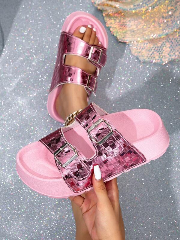 Women Platform Wedge Sandals With Deer Pattern, Outdoor Casual Versatile Slip-On Elevated Shoes
