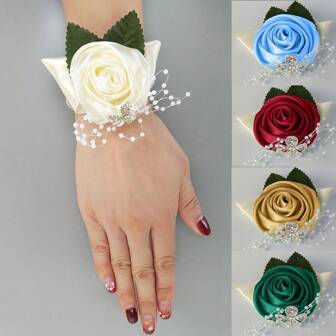 1 pièce Élégante rose blanche artificielle en corsage de poignet, convient pour la mariée, les demoiselles d'honneur, les fêtes, les mariages, la Saint-Valentin
