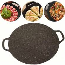 Padella per barbecue, piastra da barbecue antiaderente, conduzione del calore rapida, facile da cuocere, multifunzionale, griglia versatile, padella, padella a induzione rotonda piatta con doppia impugnatura, rivestimento antiaderente, padella tonda per barbecue, barbecue, pentola da cucina in ghisa per pizza, per barbecue all'aperto, cucina, ristorante, campeggio, picnic, negozio di barbecue, matrimonio, festa della mamma, festa del papà