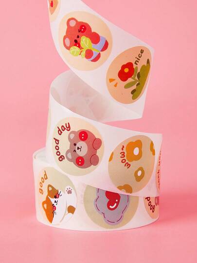 1 Cuộn 500 Miếng Dán Hoạt Hình Gấu Bông & Thỏ Dễ Thương, Miếng Dán Phần Thưởng Cho Sổ Lưu Niệm, Tự Làm, Quà Tặng, Bao Bì, Bình Nước, Ốp Điện Thoại, Trang Trí Sổ Tay