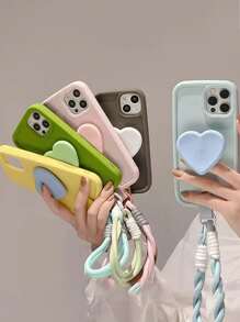 1pc Heart-Shaped Airbag Phone Handle Holder, Extendable Dopamine Color Series High Aesthetic Ins Style Simple And Fashionable, Multiple Color Options, Comfortable Sliding Feel Desktop Convenient Stand