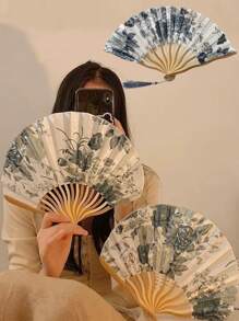 1/2Pcs Chinese Classical Folding Fans - Handheld Mother-Of-Pearl Shell Fans For Women, Traditional Cooling Accessories For Summer/Hotels/Wedding Decor, Vintage Cultural Gift Pearl Of The East Screened Chinese Landscape Art