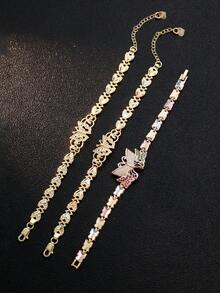 1 pieza Pulsera de encanto de mariposa apilable delicada de oro laminado tricolor, adecuada para uso romántico diario y vacaciones - Pulsera de mariposa - Ver 2