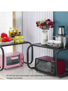 1pc Double Tier Basic L-Shaped Kitchen Shelf, Thicker & Larger Oven Rack, Spice Jar & Storage Organizer - Multicolor - View 2