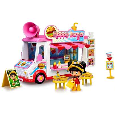  Pinypon Set 2 En 1 Happy Burger. set 2 en 1 en el que los niños tienen la oportunidad de jugar como un restaurante o como un camión de comida para llevar.  Preparara deliciosas y creativas hamburguesas, papas fritas crujientes o refrescos originales.