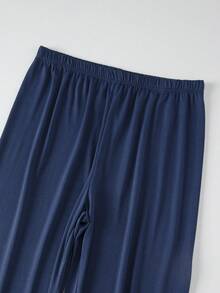 Set 2 buc/set pijamale subțiri de vară pentru bărbați, mânecă scurtă și pantaloni lungi, set 2 buc/set pentru bărbați, primăvară/vară, în carouri, casual, lejer - Albastru marin - Vizualizare 8