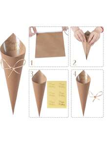 Set de 38 piezas, 1 soporte de conos de confeti con 30 papeles kraft, suministros de decoración para celebraciones de boda, flores secas para confeti de boda al aire libre, suministros de envoltura de regalos, soporte con 30 orificios con forma de cono, 30 papeles kraft disponibles por separado