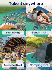 SHENG CHUN 1pc Personalized Ocean Animal Print Beach Blanket, Comes With Drawstring Carry Bag, Multiple Sizes, Suitable For Group Gatherings & Family Vacations, Essential For Beaches, Lawns, Foldable, Moisture-Proof, Waterproof, Non-Stick Sand, Outdoor Camping Mat, Portable Picnic Rug Summer Travel,Vacation Holiday Bathroom Decor Beach Essentials