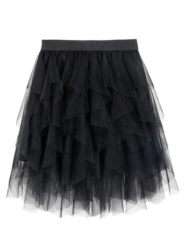 Women Elegant Layered Mesh A-Line Mini Skirt, Fashion Flowy Multi-Layer Chiffon Skirt, Spring/Summer