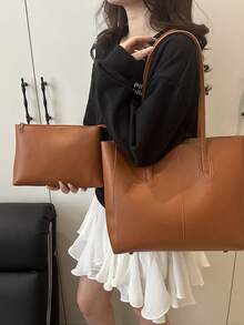 Mother-Child Bag Large Capacity Shoulder Tote Bag For School And Commute - Brown - View 4