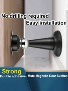 1Pc Strong Magnetic Door Stopper, Magnetic Door Stoppers For Bottom Of Door Magnetic Door Stop, Double-Sided Adhesive Tape,Decorative Matte Black Door Stopper, Noise Reduction Silicone Made, Easy Install No Drilling