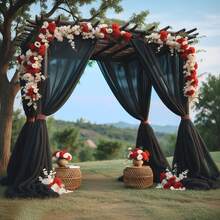 黑色婚礼拱门布，尺寸75厘米/160厘米 x 600厘米/800厘米，透明薄纱背景，适用于婚礼仪式、派对天花板装饰。