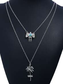 A Beach Vacation Style Pine Stone Multi-Layered Retro Necklace - Silver - View 2