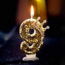 Handmade Sparkling Gold Crown Numeral Candle For Birthday Celebration, Wedding, Anniversary, Theme Party Cake Decor - Gold - View 14