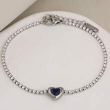 1 pieza Collar con colgante de corazón de acero inoxidable con circonita para mujeres, cadena clásica simple, colgante de ágata roja en forma de corazón, collar de clavícula elegante, joyería de celebridad de internet