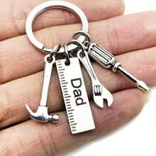 Essential Keychain For Dads, With A Mini Hammer, A Wrench, And A Screwdriver Attached - Made Of Metal, Waterproof, And Featuring A Modern Design. It Has A Label Engraved With "DAD" - The Perfect Gift For Father's Day. Car Accessories Bag Charm School Cute Goth Y2k
