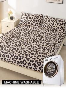 1pc Leopard Print Fitted Sheet, Bedding, Fitted Sheet, Mattress Cover, Soft & Comfortable Bedroom Mattress Protector, Fitted Sheet Only, Machine Washable - Multicolor - View 8