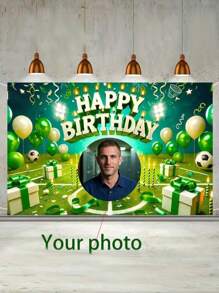 1pc Customized Birthday Background Cloth, Football Theme Party Banner, Customize & Name, Birthday Party Background Cloth For Celebration, Anniversary Decoration, Customize Birthday Party Background, Birthday Hanging Porch Sign Banner Decor For Men, Customize Birthday Party Decoration With Photo & Age, Personalized Party Decoration