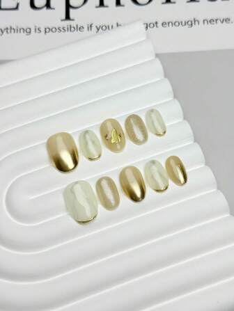 10pcs/Set Diy Handmade Simple & Versatile Hand Drawn Patterns,Magic Mirror Aurora Pink Zirconia Jewelry, 1pc Jelly Gel And 1pc Nail File, Perfect For Daily Life And Party Outfits Press On Nails Nail Supplies (Display Card Is Random)