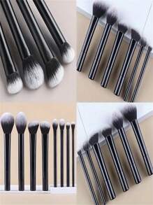 8-Piece Black Portable Makeup Brush Set, Made Of High-Strength Plastic Handles, Lightweight , Premium Synthetic Bristles, Soft And Smooth, Suitable For Makeup Enthusiasts