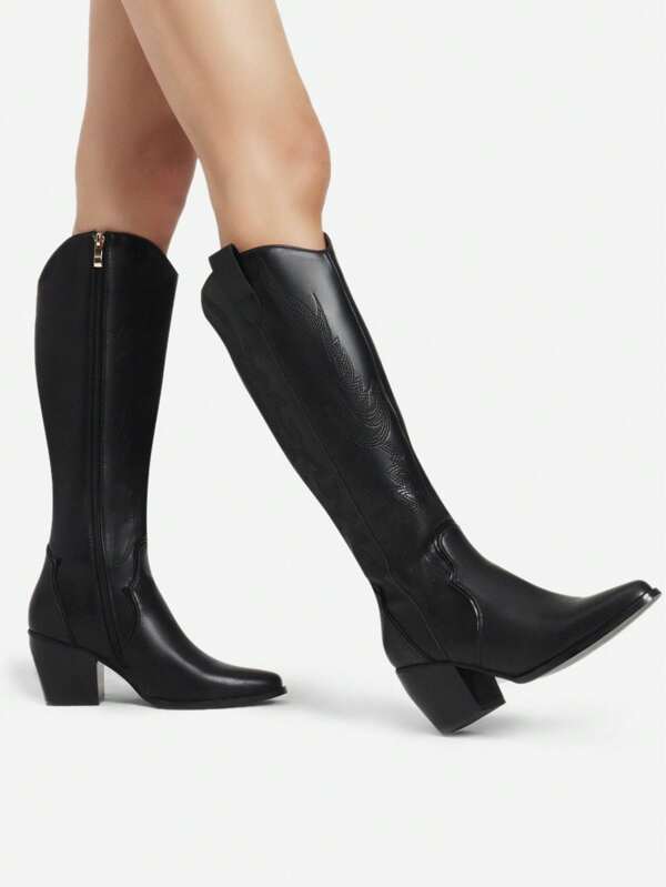 Botas cowboy mujer pantorrilla ancha, botas cowboy mujer tacón hasta la rodilla horma ancha
