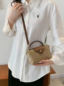 1 pieza Bolso de tote casual de mujer, bolso de hombro de nailon de unicolor versátil, estilo Boston, bolso de mano de moda cruzado