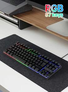 1 Stück K87Pro RGB hinterleuchtete Gaming Mechanik-Gefühl Tastatur, kompakte 87-Tasten kabelgebundene Membrantastatur