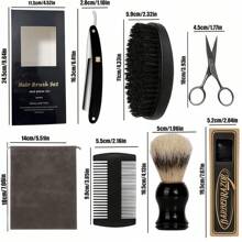 Men's Straight Razor Shaving Kit, XG High Carbon Steel Blades, Natural Wooden Handle, Shaving Brush, Comb, Scissors, With Storage Pouch, Gift For Valentine's Day, Christmas, Father's Day