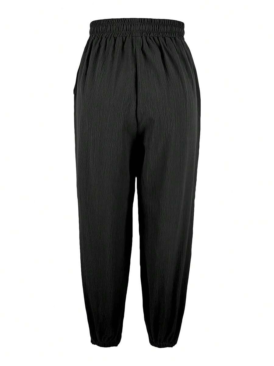 Women's Casual Solid Button Ankle Pants, Fashionable And Suitable For Summer - Black - View 1