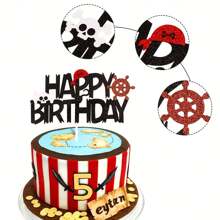 Skull And Rudder Pirate Themed Party Cake Toppers, Pirate Sailing Birthday Party Decorations