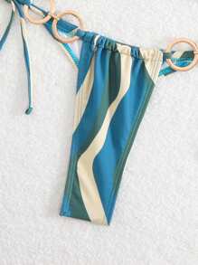 LUCKY HOLIDAY Fashionable Sexy Gold Circular Ring Tie Side Bikini Swimsuit Set