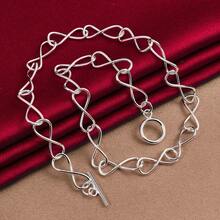 925纯银镀层波浪链OT纽扣项链，男女皆宜，适合婚礼、订婚等场合佩戴。 - 銀色 - 查看 5