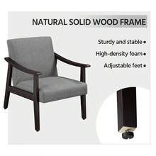 Mid - Century Modern Charm: Light Brown Faux Leather Accent Chair With Sturdy Wooden Frame - darkgrayfabric - View 6