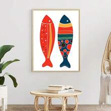 1 件无框墙面艺术海报动物水彩彩色鱼墙面艺术帆布画抽象海报和印刷品适用于餐厅装饰家居装饰图片可选框架