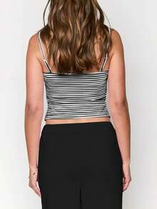 VIVINA 女士休闲条纹针织吊带背心，适合日常穿着、外出、约会、家居服和派对 - 黑色 - 查看 2