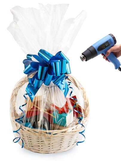 10/20 Peças Sacos de Cesta Encolhedores, Sacos de Embrulho para Cestas de Presente Extra Grandes, Sacos de Celofane Transparente PVC Encolhedores, Sacos Plásticos Encolhedores, Para Aniversário, Casamento, Chá de Panela, Dia das Mães, Formatura, Presentes para Professores