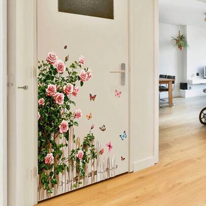 1 件花卉绿植物花朵木栅栏墙贴，创意 DIY 自粘可移除双面玻璃贴纸，适用于客厅、卧室、餐厅、书房、浴室、门窗装饰房间装饰贴纸家居装饰墙壁装饰卧室装饰浴室装饰房间装饰家居装饰客厅墙纸墙贴壁纸厨房装饰个性化贴纸