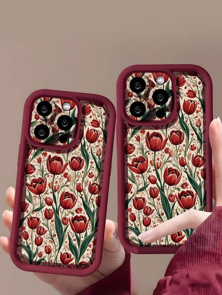 1个浪漫酒红色玫瑰豹纹软TPU防摔防滑防震手机壳，兼容三星和苹果15/15Plus/15Pro/15ProMax，国际版，非国内版 - 彩色 - 查看 1